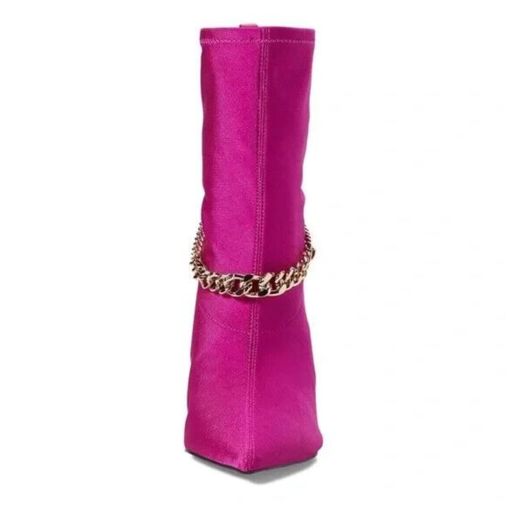 GUESS WOMEN PINK SATIN GLAM POINTED TOE PULLON STILETTO ANKLE BOOTIES 9.5 NEW - Picture 6 of 16
